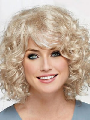 Curly Platinum Blonde Chin Länge 12 Zoll Frisuren Classic Perücken