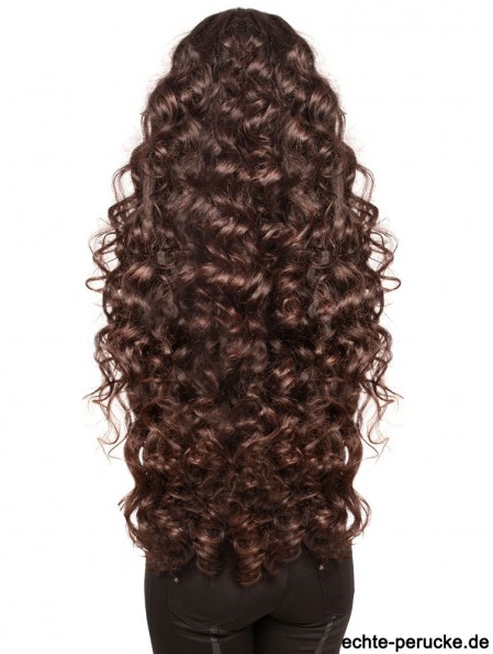 Lang mit Pony Curly Brown Modische synthetische Perücken