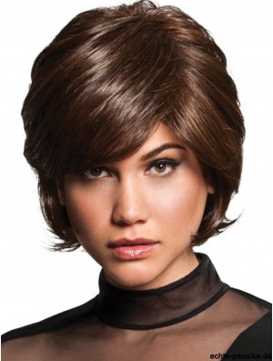 Capless 8 Zoll Wavy Brown Layered Damen synthetische Perücken