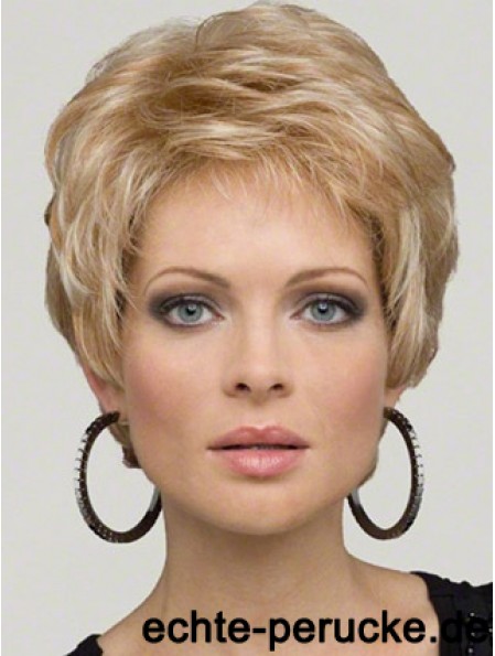 Lace Wig Synthetic Hair Boycuts Short Length Wavy Style Blonde Color