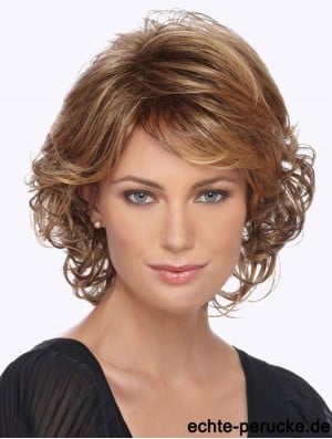 Curly With Bangs 12 Zoll Blonde Style Synthetic Perücken
