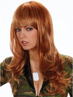 Synthetische Haarfarbe UK Mit Pony Welliger Stil Lange Länge