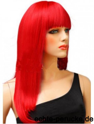 Synthetische rote Haarperücke mit Pony lange Länge gerade Stil