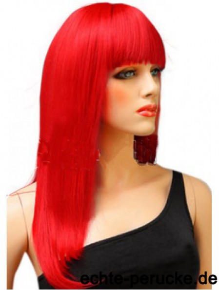 Synthetische rote Haarperücke mit Pony lange Länge gerade Stil