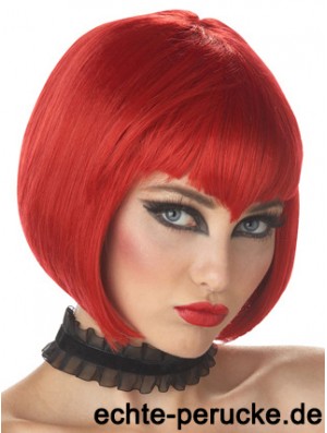 Straight Bobs Chin Length Red Hochwertige Perücken mit Spitzenfront