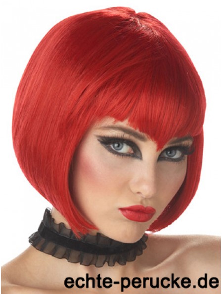 Straight Bobs Chin Length Red Hochwertige Perücken mit Spitzenfront