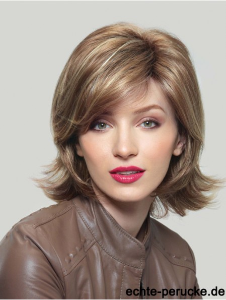 Synthetic UK Chin Länge Capless Layered Cut Wavy Style