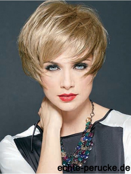 Gerade geschichtete Cropped Discount Blonde Synthetic Perücken