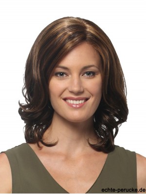 Brown Schulter Länge Curly Layered 14 Zoll Soft Medium Perücken