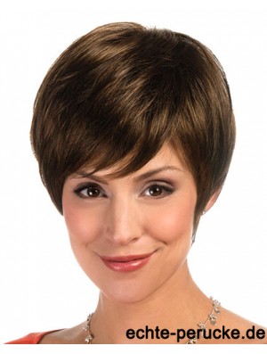 Entworfen Brown Cropped Layered Straight Glueless Lace Front Perücken