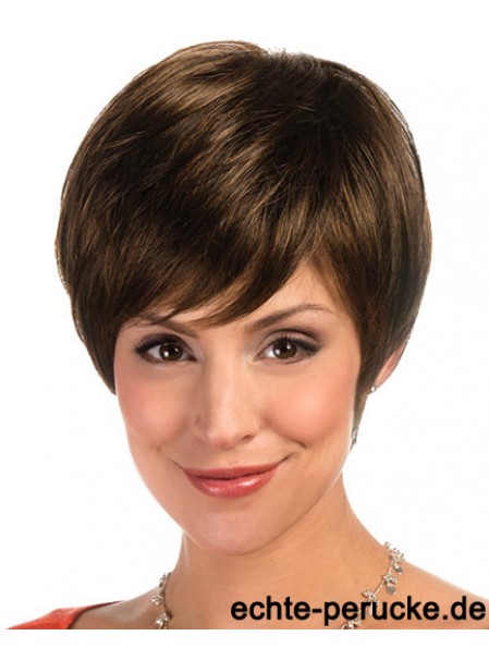 Entworfen Brown Cropped Layered Straight Glueless Lace Front Perücken