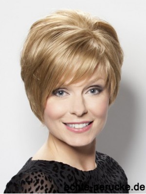 No-Fuss Blonde Short Layered Straight Glueless Lace Front Perücken