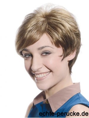 Soft Brown Short Boycuts Straight Glueless Lace Front Wigs