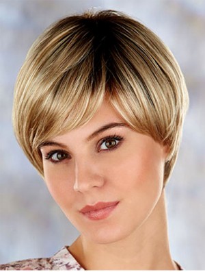 Hochwertige 7  inchStraight Blonde Layered Short Perücken