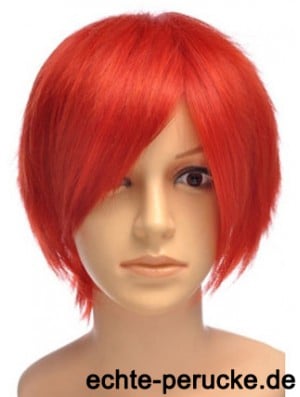 Sleek Red Short Straight With Bangs Lace Front Wigs