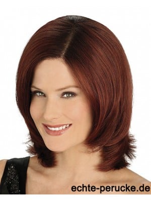 Convenient Auburn Chin Length Straight Without Bangs Lace Front Wigs