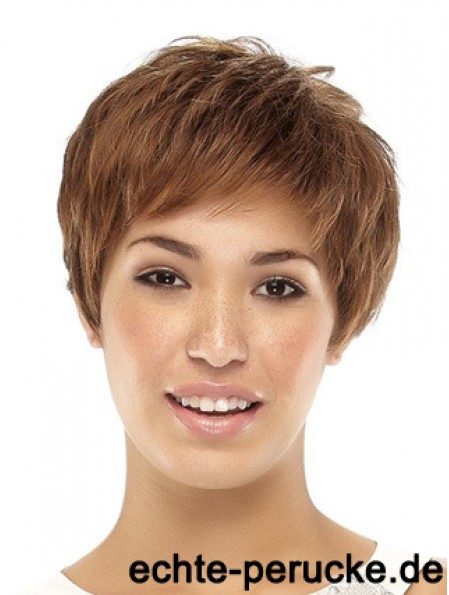 Cropped Boycuts Straight Brown Beliebte synthetische Perücken