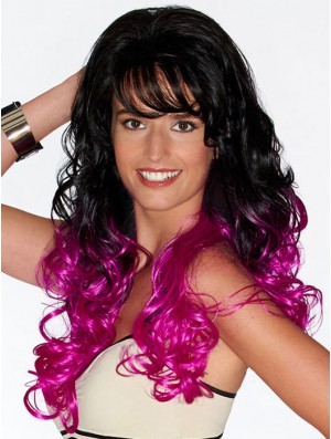 Curly Geeignete 22 Zoll Ombre / 2 Tone With Bangs Long Perücken