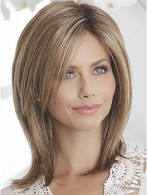 Layered Brown Straight Shoulder Länge 14  inchSchlanke mittlere Perücken