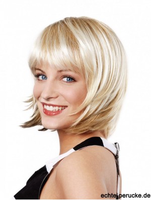 10 Zoll gerade platinblonde synthetische Kinnlänge Capless Layered Bob