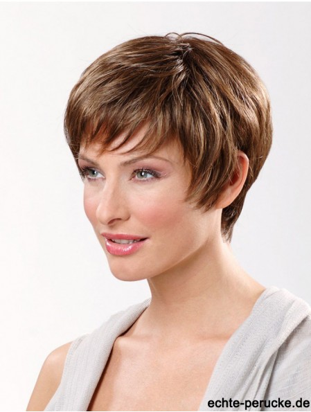 Brown Short Synthetic 8  inchStraight Boycuts Lace Frontal