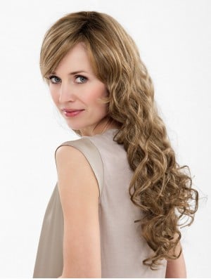 Brown Long Synthetic 20  inchCurly With Bangs Günstige Lace Front Perücken