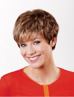 Synthetische kappenlose 6  inchBoycuts Straight Copper Short Hair Perücke