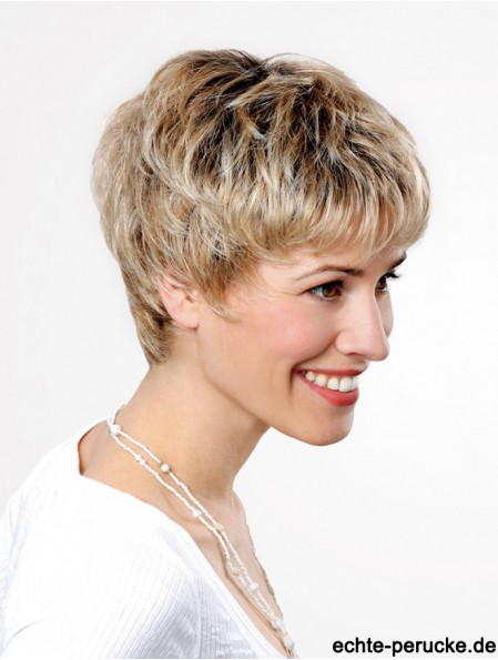 Synthetische Spitze vorne 6 Zoll Boycuts Straight Blonde Ladies Short Perücken