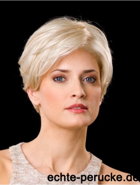 Synthetic Lace Front 8  inchLayered Straight Platinum Blonde Perücken Kurzes Haar