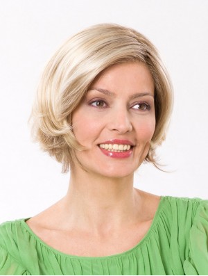 9  inchStraight Platinum Blonde Synthetic Chin Länge Spitze vorne Bob Fashion Perücken