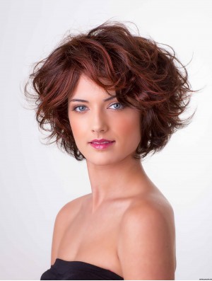 Rote 10  inchBobs Wavy Monofilament Synthetic Medium Perücken