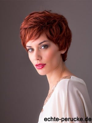 Synthetic Monofilament 8  inchLayered Wavy Red Short Style Perücken