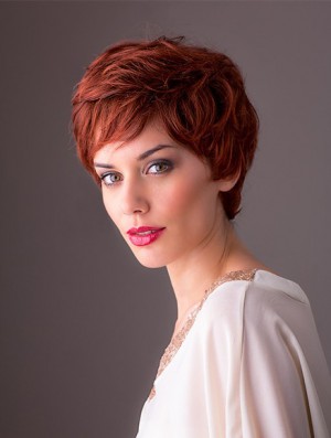 Synthetic Monofilament 8  inchLayered Wavy Red Short Style Perücken