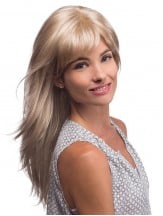 Long Blonde Wig With Bangs Monofilament Synthetic Straight Style