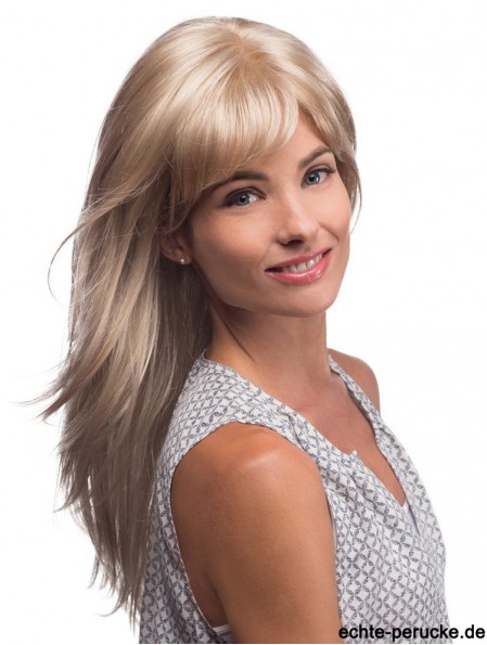 Lange blonde Perücke mit Pony Monofilament Synthetic Straight Style