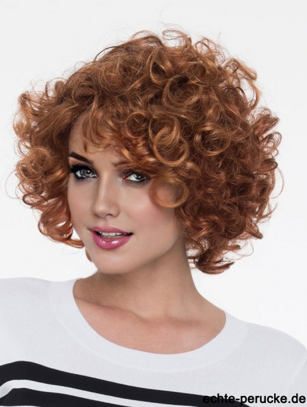 Auburn mit Pony Curly 8 Zoll Kinn Länge Monofilamen Crown Perücke