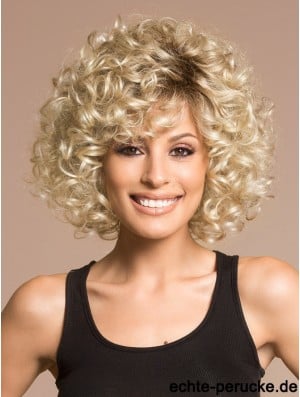Blonde Perücken für Frauen Kinnlänge mit Pony Curly Style