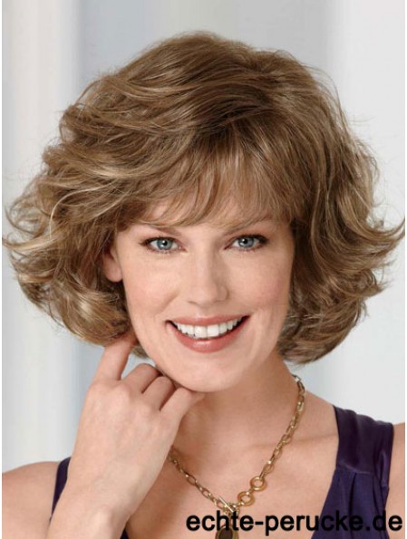 Synthetic Lace Front Wig Chin Length Brown Color With Bangs