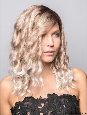 Blonde 14 Zoll Curly With Bangs 100% handgebundene Perücken