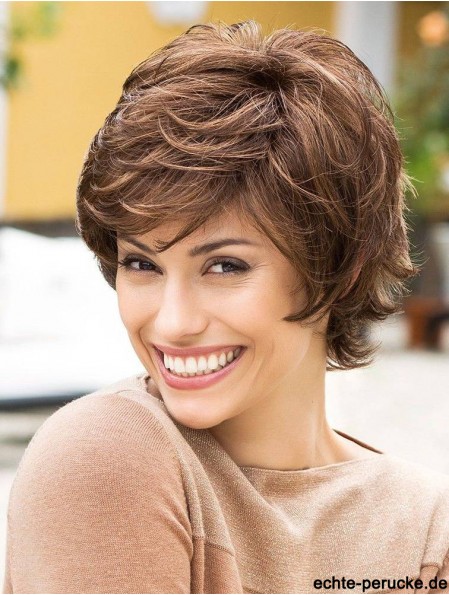 Kurze Monofilament Perücken Layered Cut Short Length Wavy Style Braune Farbe