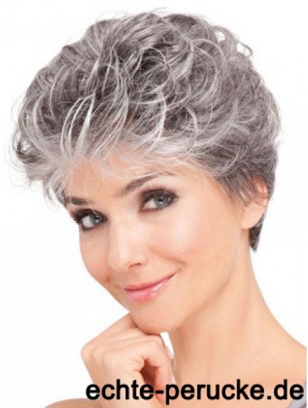 Spitzenfront synthetische graue kurze gewellte ältere Dame Haarperücken