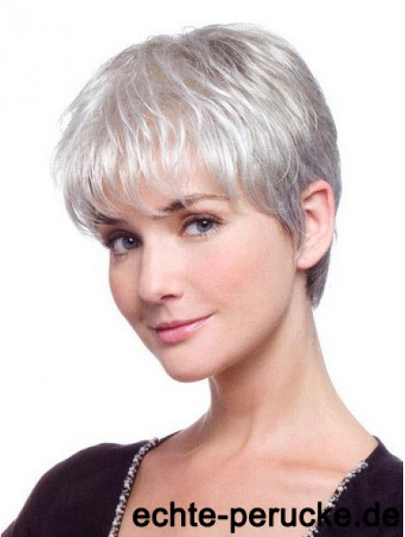 Graue Haarperücke mit synthetischer Spitze vorne grau geschnitten, gerade Stil