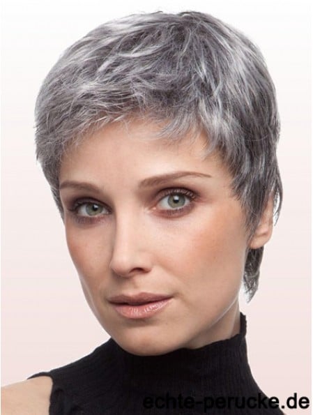 Perücken für ältere Damen mit Spitzenfront grau geschnittene Länge