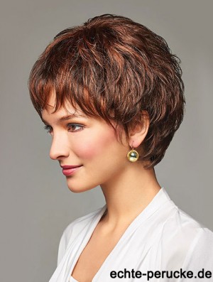 Auburn Short Wavy Layered Synthetic Günstige Lace Front Perücken