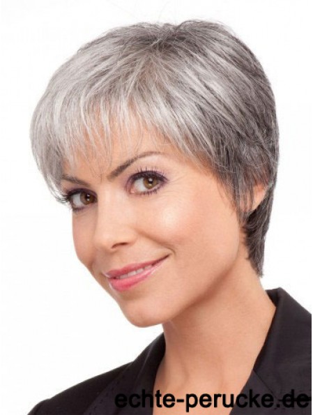 Perücken für ältere Dame Graues Haar mit synthetischem grauem Schnitt von kurzer Länge