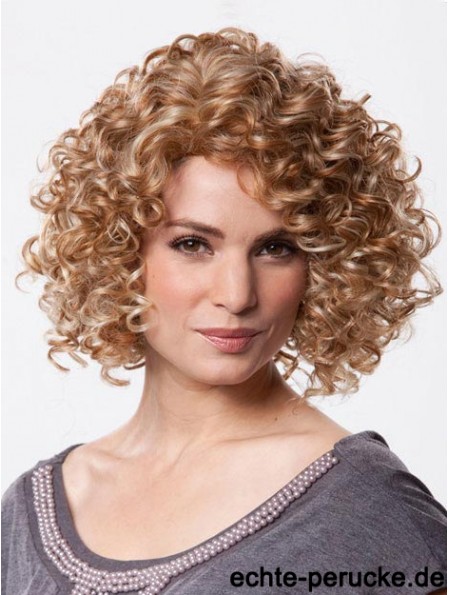 Mono Perücke Kinn Länge Curly Style Braune Farbe Mit Synthetik