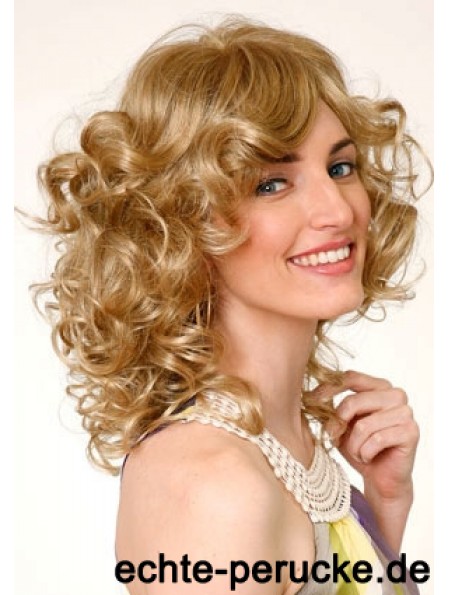 Layered Blonde Curly Schulterlänge 16 Zoll Durable Medium Perücken