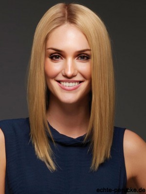 Gerade blonde lange brasilianische Remy Monofilament Echthaar Spitze Front Perücken