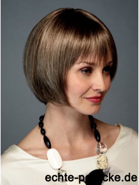 Kinnlänge Gerade Monofilament Braun Trendy Bob Perücken