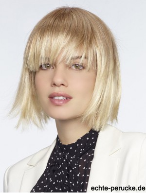 Mit Pony Blonde Straight Chin Länge 10 Zoll Exquisite Medium Perücken